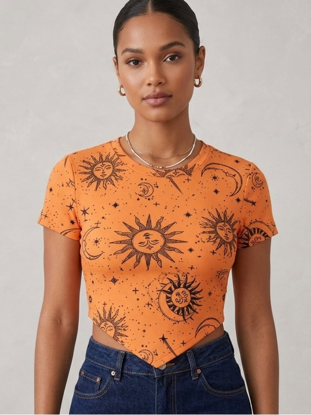 Streetwear Society Celestial Crop Top Sun & Moon Large EUC Stars Festival
